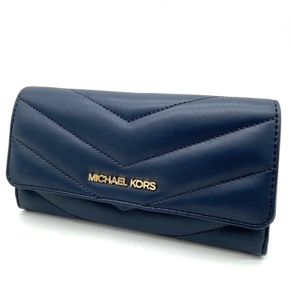 Michael Kors Large Trifold Wallet Navy Blue (NWT) - Picture 1 of 9
